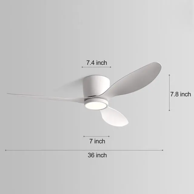 Alt view image 7 of 7 - 36 inch Flush Mount Ceiling Fan with Lights Low Profile Ceiling Fan with Lights and Remote Control, Reversible, 3CCT, 6 Speeds, Noiseless Ceiling Fan for Bedroom Living Room, Indoor &Outdoor