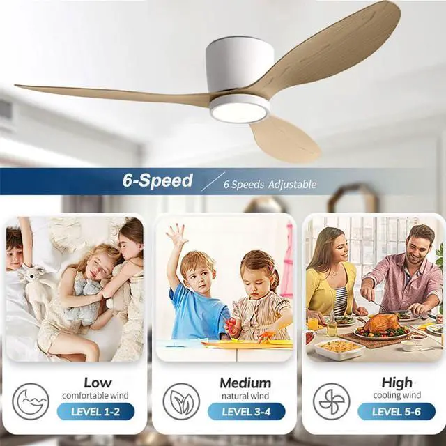 Alt view image 3 of 7 - 36 inch Flush Mount Ceiling Fan with Lights Low Profile Ceiling Fan with Lights and Remote Control, Reversible, 3CCT, 6 Speeds, Noiseless Ceiling Fan for Bedroom Living Room, Indoor &Outdoor
