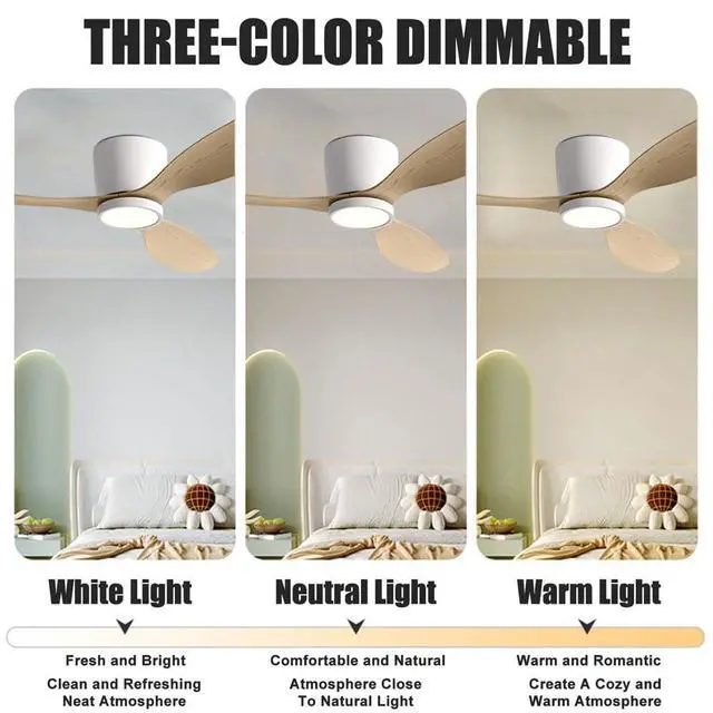 Alt view image 4 of 7 - 36 inch Flush Mount Ceiling Fan with Lights Low Profile Ceiling Fan with Lights and Remote Control, Reversible, 3CCT, 6 Speeds, Noiseless Ceiling Fan for Bedroom Living Room, Indoor &Outdoor
