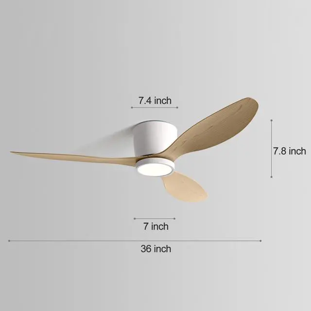 Alt view image 7 of 7 - 36 inch Flush Mount Ceiling Fan with Lights Low Profile Ceiling Fan with Lights and Remote Control, Reversible, 3CCT, 6 Speeds, Noiseless Ceiling Fan for Bedroom Living Room, Indoor &Outdoor