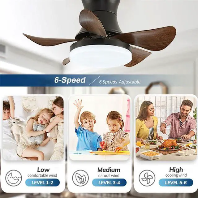 Alt view image 4 of 7 - 26 inch Small Ceiling Fan with Lights, Modern Flush Mount Indoor Ceiling Fans with Lights and Remote, 6 Speed 3 Color, Reversible DC Motor, Low Profile Ceiling Fans for Bedroom Living Room