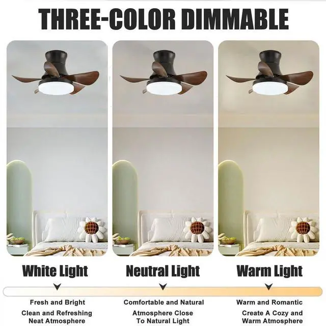 Alt view image 5 of 7 - 26 inch Small Ceiling Fan with Lights, Modern Flush Mount Indoor Ceiling Fans with Lights and Remote, 6 Speed 3 Color, Reversible DC Motor, Low Profile Ceiling Fans for Bedroom Living Room