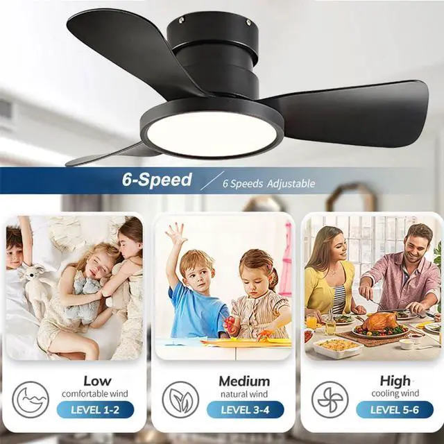 Alt view image 3 of 7 - 20 inch Ceiling Fans with Lights and Remote Flush Mount Low Profile Modern Ceiling Fans, Reversible, 3CCT, Noiseless, LED Ceiling Fan Lighting Fixture for Indoor/Outdoor Use
