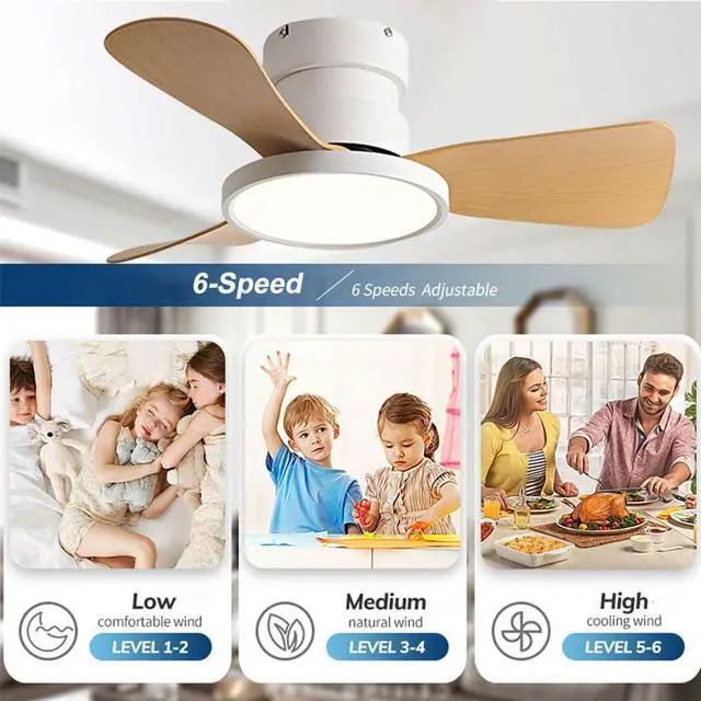 Alt view image 3 of 7 - 20 inch Ceiling Fans with Lights and Remote Flush Mount Low Profile Modern Ceiling Fans, Reversible, 3CCT, Noiseless, LED Ceiling Fan Lighting Fixture for Indoor/Outdoor Use
