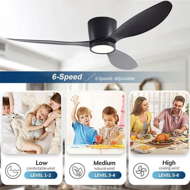 Alt view image 3 of 7 - 36 inch Flush Mount Ceiling Fan with Lights Low Profile Ceiling Fan with Lights and Remote Control, Reversible, 3CCT, 6 Speeds, Noiseless Ceiling Fan for Bedroom Living Room, Indoor &Outdoor