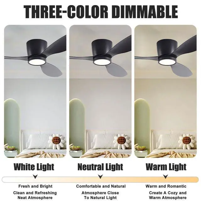 Alt view image 4 of 7 - 36 inch Flush Mount Ceiling Fan with Lights Low Profile Ceiling Fan with Lights and Remote Control, Reversible, 3CCT, 6 Speeds, Noiseless Ceiling Fan for Bedroom Living Room, Indoor &Outdoor