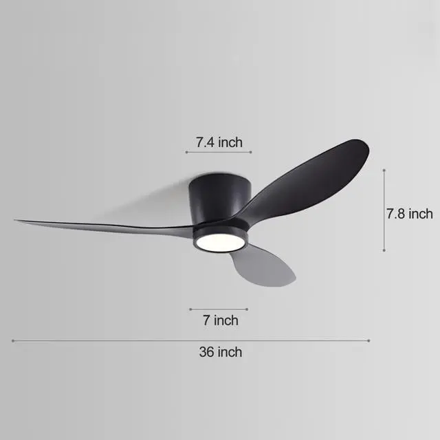 Alt view image 7 of 7 - 36 inch Flush Mount Ceiling Fan with Lights Low Profile Ceiling Fan with Lights and Remote Control, Reversible, 3CCT, 6 Speeds, Noiseless Ceiling Fan for Bedroom Living Room, Indoor &Outdoor
