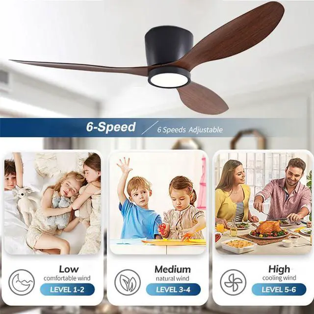 Alt view image 3 of 7 - 36 inch Flush Mount Ceiling Fan with Lights Low Profile Ceiling Fan with Lights and Remote Control, Reversible, 3CCT, 6 Speeds, Noiseless Ceiling Fan for Bedroom Living Room, Indoor &Outdoor