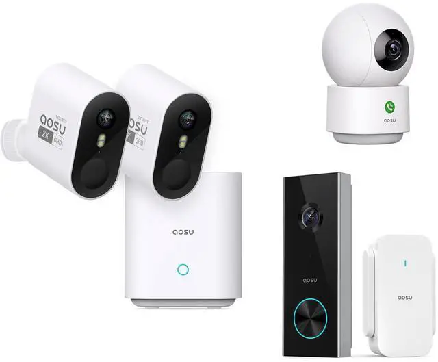 Main image of aosu 2K WirelessCam Pro System 2-Cam-Kit + Doorbell Camera + Indoor Camera