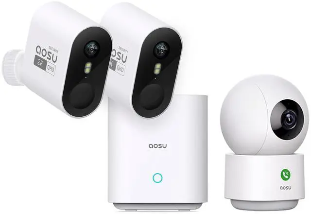 Main image of aosu 2K WirelessCam Pro System 2-Cam-Kit + 2K Indoor Camera (Indoor Camera Doesn't Connect to Pro's aosuBase)