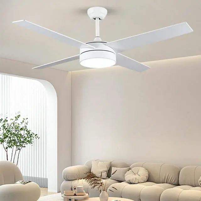 Alt view image 2 of 7 - Ceiling Fan with Lights, Modern 42 inch Ceiling Fans with Lights and Remote, 4-Blade Reversible, 6 Speeds, Noiseless, White Ceiling Fans for Bedroom Living Room Kids Room