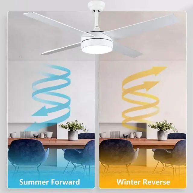 Alt view image 3 of 7 - Ceiling Fan with Lights, Modern 42 inch Ceiling Fans with Lights and Remote, 4-Blade Reversible, 6 Speeds, Noiseless, White Ceiling Fans for Bedroom Living Room Kids Room