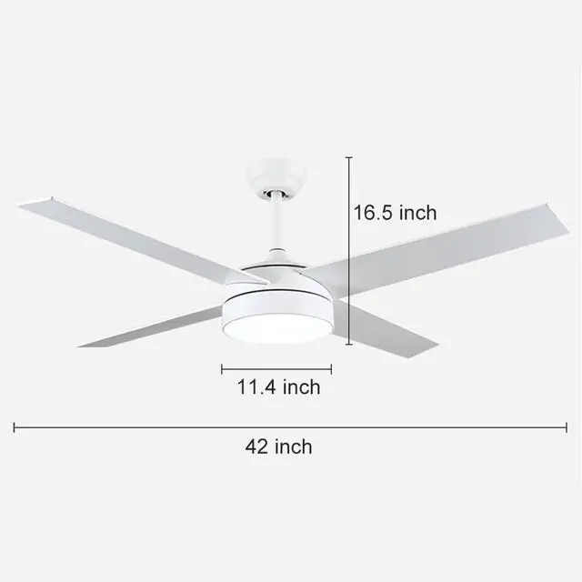 Alt view image 7 of 7 - Ceiling Fan with Lights, Modern 42 inch Ceiling Fans with Lights and Remote, 4-Blade Reversible, 6 Speeds, Noiseless, White Ceiling Fans for Bedroom Living Room Kids Room