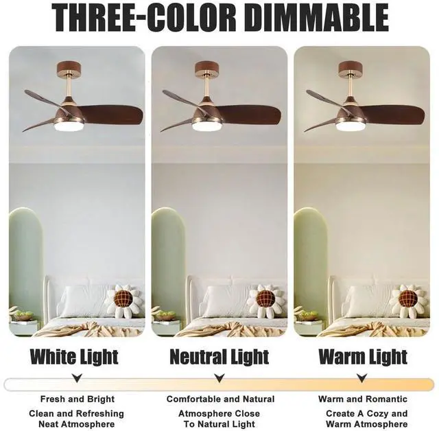 Alt view image 3 of 7 - Modern 24 inch Small Ceiling Fan with Lights Low Profile Ceiling Fan with Lights and Remote 6 Speed 3 Color Dimmable LED Ceiling Fans for Bedroom Living Room Kids Room Small Space