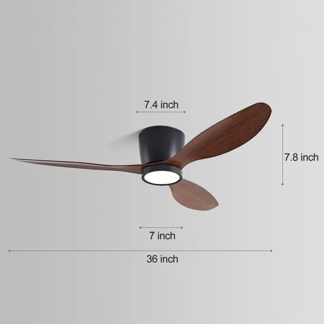 Alt view image 7 of 7 - 36 inch Flush Mount Ceiling Fan with Lights Low Profile Ceiling Fan with Lights and Remote Control, Reversible, 3CCT, 6 Speeds, Noiseless Ceiling Fan for Bedroom Living Room, Indoor &Outdoor