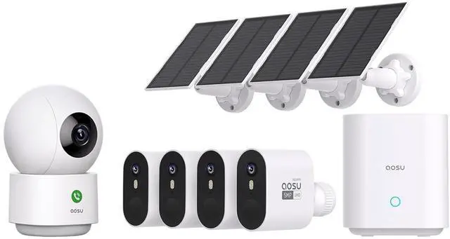 Main image of aosu 5MP SolarCam Max System 4-Cam-Kit + 2K Indoor Camera (Indoor Camera Doesn't Connect to Max's aosuBase)