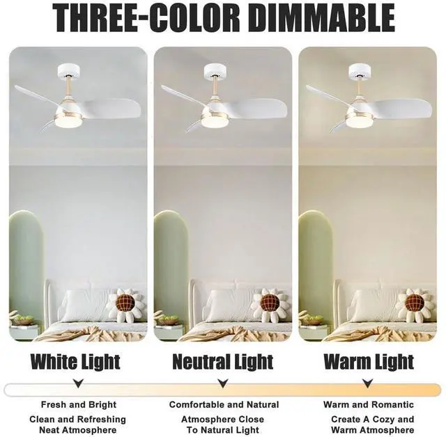 Alt view image 3 of 7 - Modern 24 inch Small Ceiling Fan with Lights Low Profile Ceiling Fan with Lights and Remote 6 Speed 3 Color Dimmable LED Ceiling Fans for Bedroom Living Room Kids Room Small Space