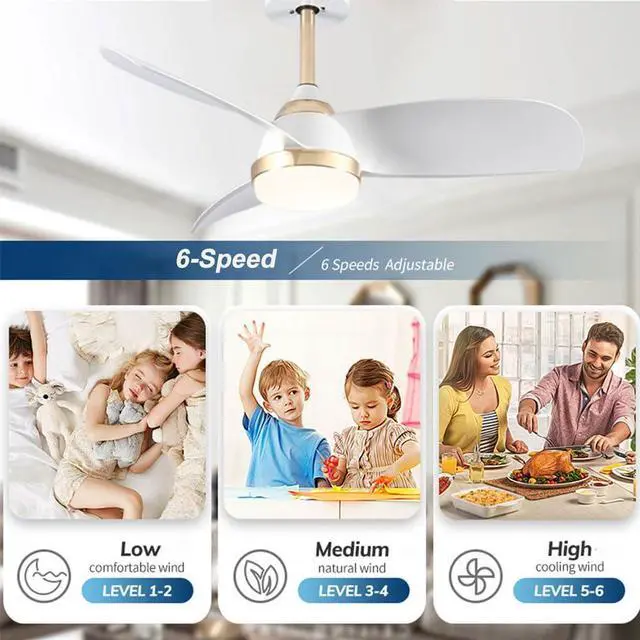 Alt view image 5 of 7 - Modern 24 inch Small Ceiling Fan with Lights Low Profile Ceiling Fan with Lights and Remote 6 Speed 3 Color Dimmable LED Ceiling Fans for Bedroom Living Room Kids Room Small Space