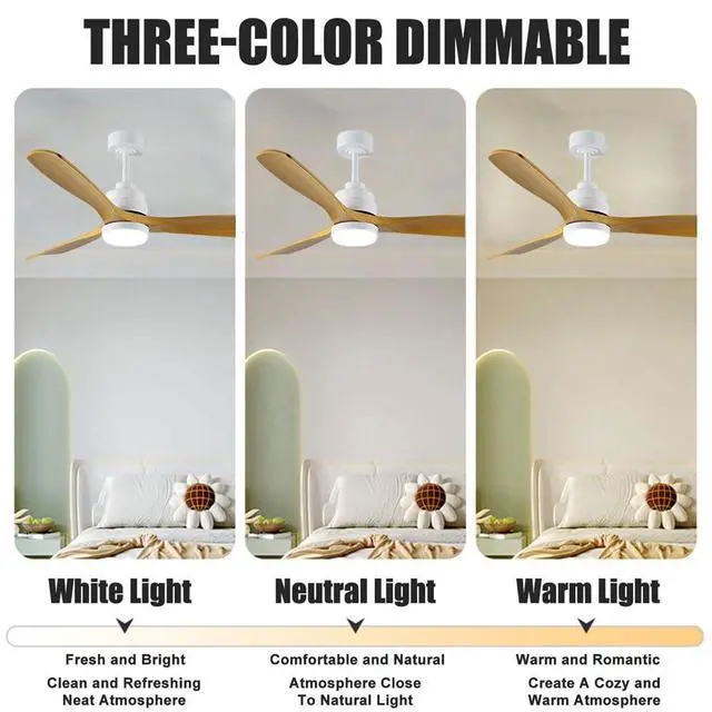 Alt view image 4 of 7 - Ceiling Fan with Lights 36 inch LED Modern Ceiling Fans with Lights and Remote, 6 Speeds, Reversible, 3 Color Dimmable, Retro Ceiling Fan with Lights for Bedroom Living Room
