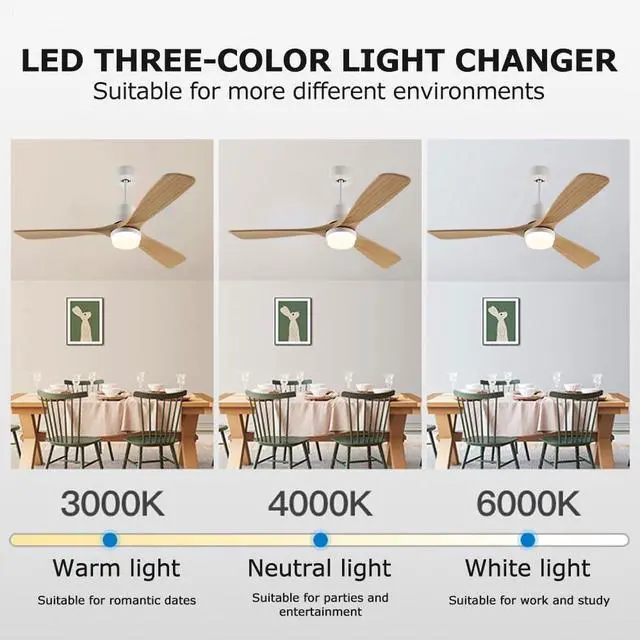Alt view image 4 of 7 - Wood Ceiling Fan with Lights Industrial Retro 42 inch Ceiling Fan with Light and Remote 3 Color Dimmable, Reversible Mute Farmhouse Ceiling Fan Outdoor Ceiling Fans for patios with Light