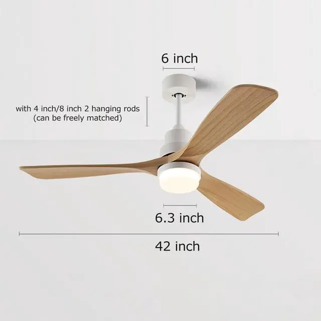 Alt view image 7 of 7 - Wood Ceiling Fan with Lights Industrial Retro 42 inch Ceiling Fan with Light and Remote 3 Color Dimmable, Reversible Mute Farmhouse Ceiling Fan Outdoor Ceiling Fans for patios with Light