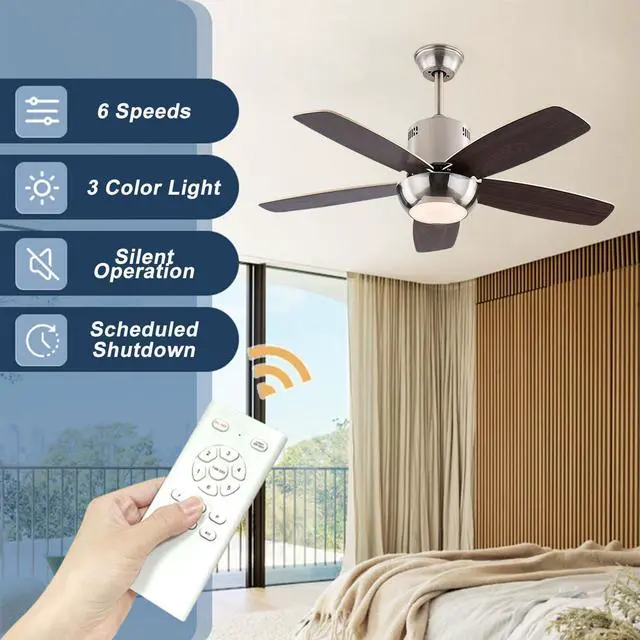 Alt view image 4 of 4 - Modern Ceiling Fan With Light and Remote 42 inch Indoor/Outdoor Ceiling Fans with Lights Reversible DC Motors, 3CCT Dimmable Timer Noiseless Ceiling Fans for Bedroom Living Room Patio