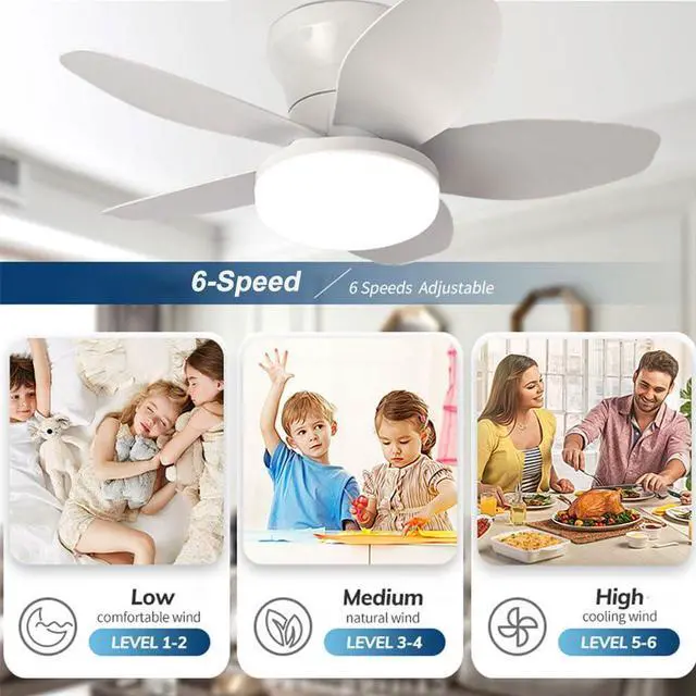 Alt view image 3 of 7 - Small Ceiling Fans with Lights 23.6 inch Ceiling Fan with Light and Remote Reversible DC Motor 6 Speed 3 Color Flush Mount Ceiling Fans Low Profile Ceiling Fans for Living Room Kids Room