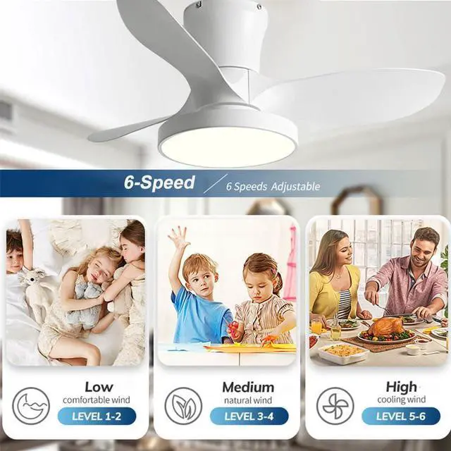 Alt view image 4 of 7 - Flush Mount Ceiling Fans with Lights 36 inch Low Profile Ceiling Fan with Light and Remote Control, Reversible, 3CCT Dimmable, 6 Speeds Small Ceiling Fan for Bedroom Indoor/Outdoor Use