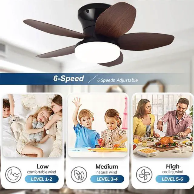 Alt view image 3 of 7 - Small Ceiling Fans with Lights 23.6 inch Ceiling Fan with Light and Remote Reversible DC Motor 6 Speed 3 Color Flush Mount Ceiling Fans Low Profile Ceiling Fans for Living Room Kids Room