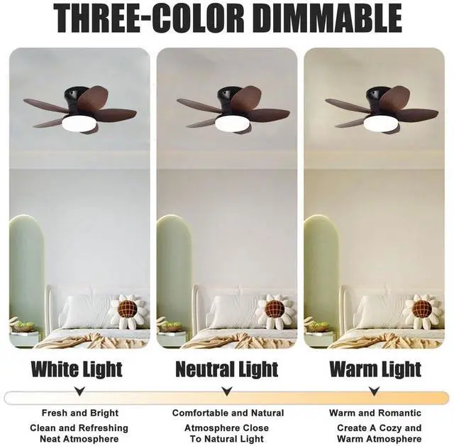 Alt view image 5 of 7 - Small Ceiling Fans with Lights 23.6 inch Ceiling Fan with Light and Remote Reversible DC Motor 6 Speed 3 Color Flush Mount Ceiling Fans Low Profile Ceiling Fans for Living Room Kids Room