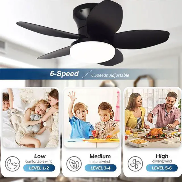 Alt view image 3 of 7 - Small Ceiling Fans with Lights 23.6 inch Ceiling Fan with Light and Remote Reversible DC Motor 6 Speed 3 Color Flush Mount Ceiling Fans Low Profile Ceiling Fans for Living Room Kids Room