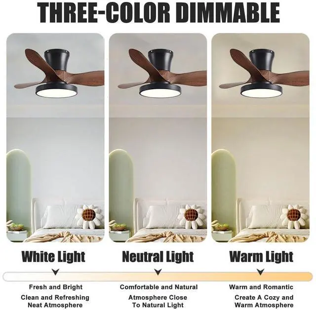 Alt view image 3 of 7 - Flush Mount Ceiling Fans with Lights 36 inch Low Profile Ceiling Fan with Light and Remote Control, Reversible, 3CCT Dimmable, 6 Speeds Small Ceiling Fan for Bedroom Indoor/Outdoor Use