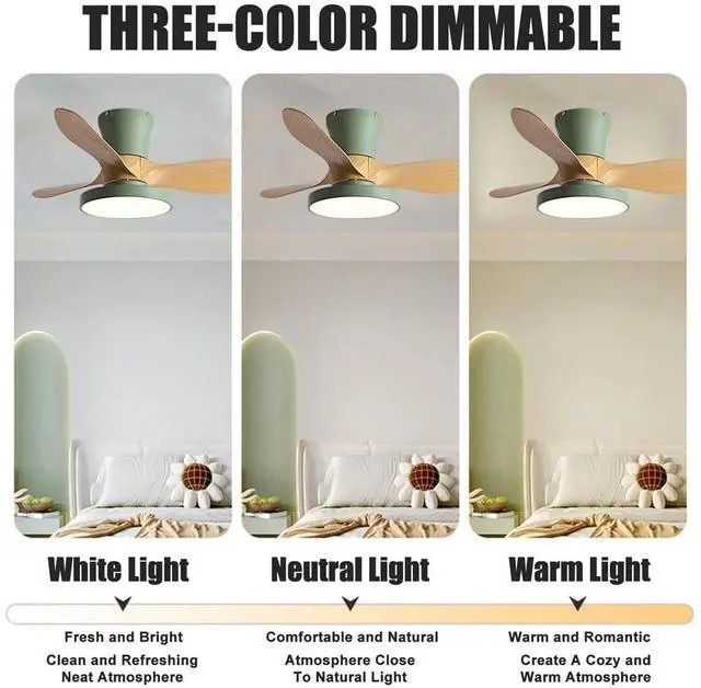 Alt view image 3 of 7 - Flush Mount Ceiling Fans with Lights 36 inch Low Profile Ceiling Fan with Light and Remote Control, Reversible, 3CCT Dimmable, 6 Speeds Small Ceiling Fan for Bedroom Indoor/Outdoor Use