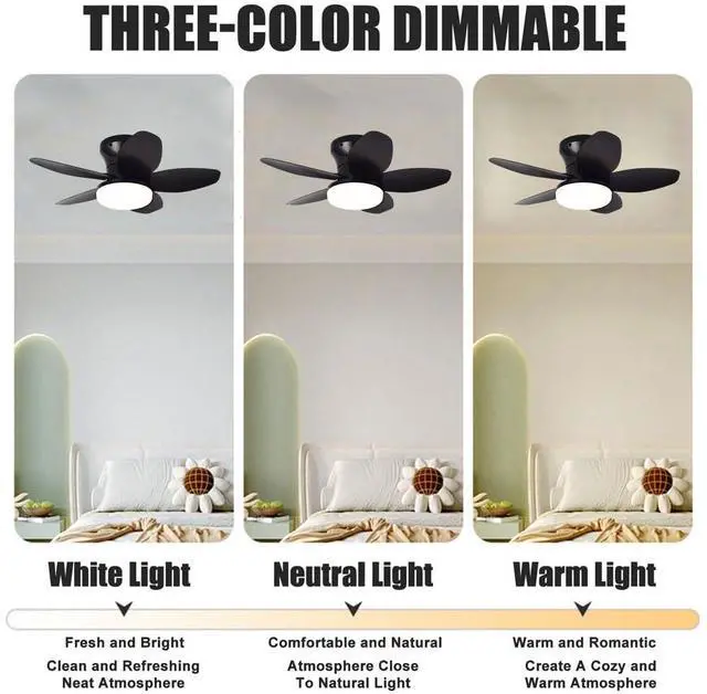 Alt view image 5 of 7 - Small Ceiling Fans with Lights 23.6 inch Ceiling Fan with Light and Remote Reversible DC Motor 6 Speed 3 Color Flush Mount Ceiling Fans Low Profile Ceiling Fans for Living Room Kids Room