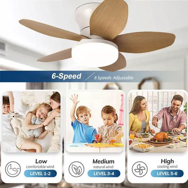 Alt view image 3 of 7 - Small Ceiling Fans with Lights 23.6 inch Ceiling Fan with Light and Remote Reversible DC Motor 6 Speed 3 Color Flush Mount Ceiling Fans Low Profile Ceiling Fans for Living Room Kids Room