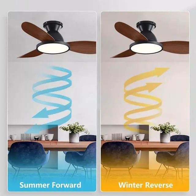 Alt view image 4 of 7 - 36 inch Flush Mount Ceiling Fans with Lights Low Profile Indoor Ceiling Fan with Light and Remote,Noiseless,Reversible DC Motor, 6 Speeds, Dimmable, Modern Ceiling Fans for Bedroom Living Room