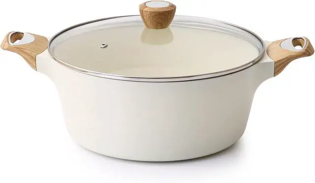 Main image of Ceramic Stock Pot Nonstick 4.5 Quart Soup Pot Casserole Pot with Lid Healthy Pasta Pot Cooking Pot Sauce Pot with Woodgrain Bakelite Handle, All Stove Compatible, White