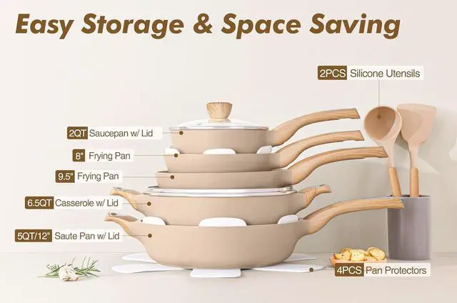 Alt view image 3 of 7 - Ceramic Cookware Sets, Pots and Pans Set Non stick, 14-Piece Induction Cookware, 14 Pcs Nonstick Kitchen Cooking Set, w/Frying Pans Set, Saucepans Set