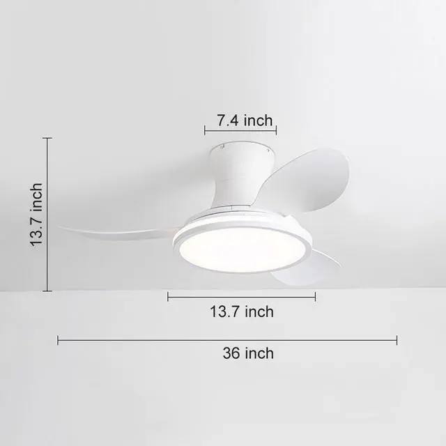 Alt view image 7 of 7 - Flush Mount 36 inch Ceiling Fans with Lights Modern Low Profile Ceiling Fan with Light and Remote, Reversible DC Motor, 6 Speed, 3CCT, Mute Ceiling Fans for Bedroom Living Room