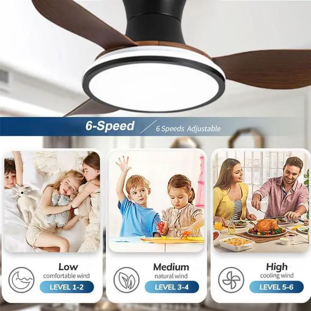Alt view image 3 of 7 - Flush Mount 36 inch Ceiling Fans with Lights Modern Low Profile Ceiling Fan with Light and Remote, Reversible DC Motor, 6 Speed, 3CCT, Mute Ceiling Fans for Bedroom Living Room