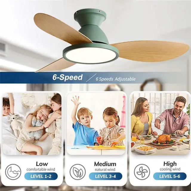 Alt view image 3 of 7 - 36 inch Flush Mount Ceiling Fans with Lights Low Profile Indoor Ceiling Fan with Light and Remote,Noiseless,Reversible DC Motor, 6 Speeds, Dimmable, Modern Ceiling Fans for Bedroom Living Room