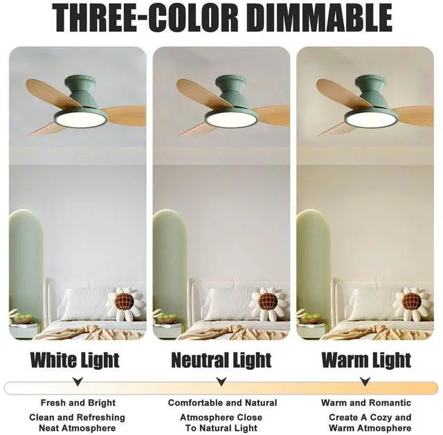 Alt view image 5 of 7 - 36 inch Flush Mount Ceiling Fans with Lights Low Profile Indoor Ceiling Fan with Light and Remote,Noiseless,Reversible DC Motor, 6 Speeds, Dimmable, Modern Ceiling Fans for Bedroom Living Room