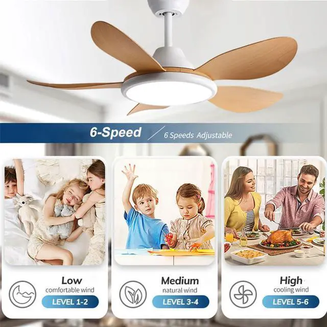 Alt view image 3 of 7 - 42 inch Ceiling Fan with Lights Modern Ceiling Fan With Lights and Remote, 3CCT 6-Speeds Quiet DC Moto, Indoor Low Profile Ceiling Fan for Living Room,Indoor/Outdoor Use