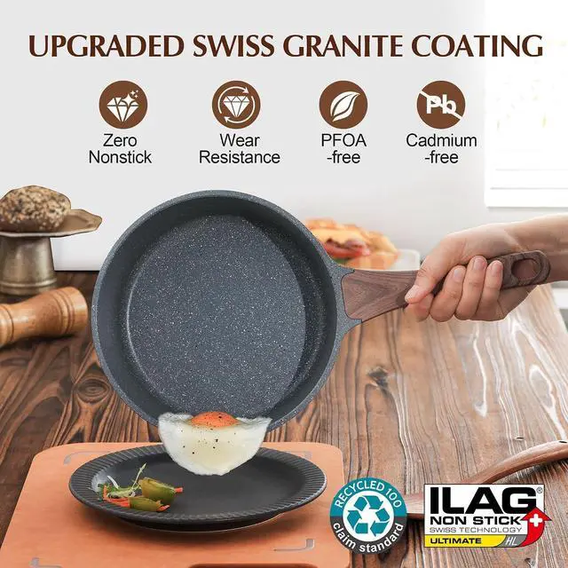 Alt view image 2 of 7 - Nonstick Sauce Pan with Lid Saucepan Set, Swiss Granite Coating Sauce Pot Kitchen Cooking Pot, Induction Comptable, Free of Intentionally Added PFOA, 2.0 + 3.0 QT