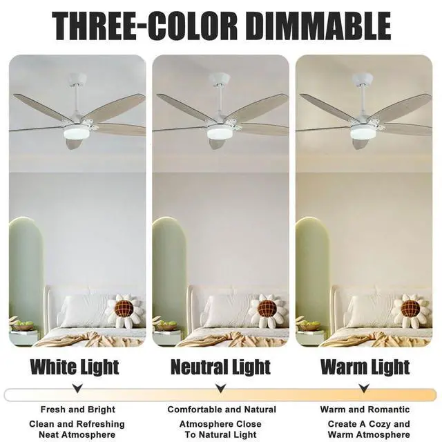 Alt view image 4 of 7 - 36 inch Smart Ceiling Fan with Lights and Remote, Modern Simple Ceiling Fans with Lights, 6 Speed Reversible Quiet DC Motor, 3CCT for Bedroom Living Room Kids Room