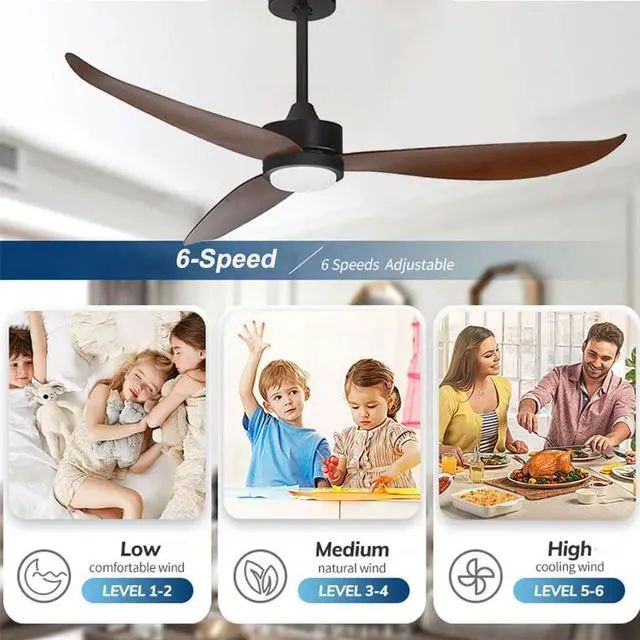 Alt view image 3 of 7 - 46 inch Large air Volume Ceiling Fan with Lights, Modern LED Ceiling Fan with Light and Remote, 6 Speed, 3 Color Dimmable, Reversible, Industrial Ceiling Fan for Bedroom Kitchen Living Room
