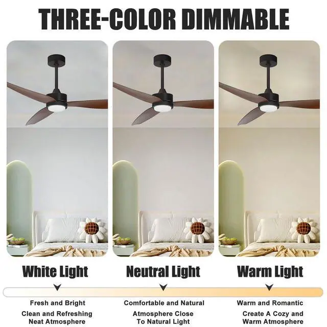 Alt view image 5 of 7 - 46 inch Large air Volume Ceiling Fan with Lights, Modern LED Ceiling Fan with Light and Remote, 6 Speed, 3 Color Dimmable, Reversible, Industrial Ceiling Fan for Bedroom Kitchen Living Room