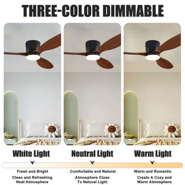 Alt view image 4 of 7 - Low Profile Ceiling Fans with Lights 36 inch Flush Mount Ceiling Fan with Lights and Remote, 3CCT Dimmable, 6 Speed, Reversible Modern Ceiling Fans with Light for Bedroom Living Room