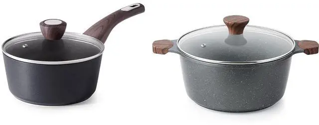 Main image of 4.5 Quart Nonstick Stock Pot with Lid, Induction Cooking Pot with Tempered Glass Lid, 1.5 Quart Nonstick Sauce Pan with Lid, Non stick Saucier Pan, Induction Comptable, PFOA Free