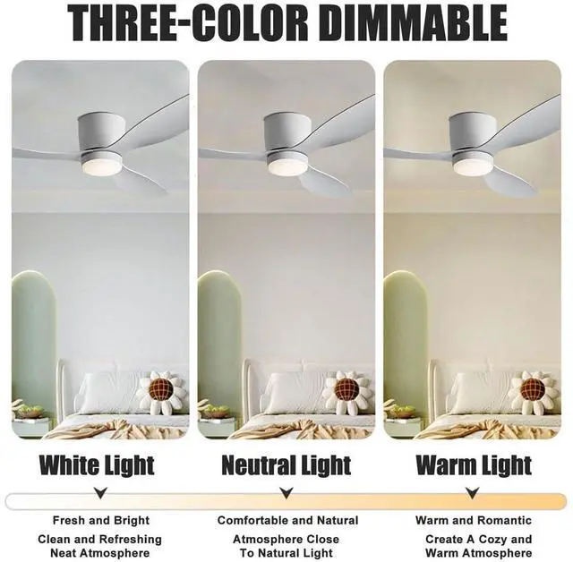 Alt view image 4 of 7 - Low Profile Ceiling Fans with Lights 36 inch Flush Mount Ceiling Fan with Lights and Remote, 3CCT Dimmable, 6 Speed, Reversible Modern Ceiling Fans with Light for Bedroom Living Room